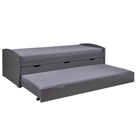 Lit gigogne 90x200 cm avec 3 tiroirs vernis gris - STRIO
