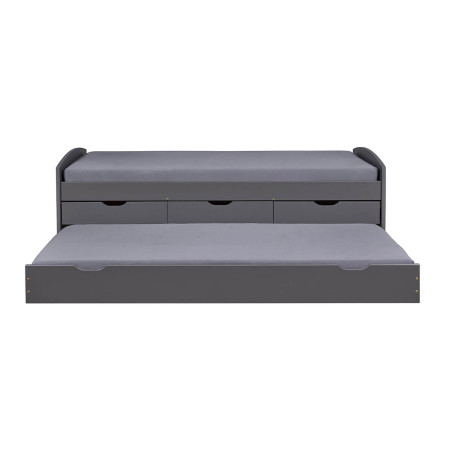 Lit gigogne 90x200 cm avec 3 tiroirs vernis gris - STRIO