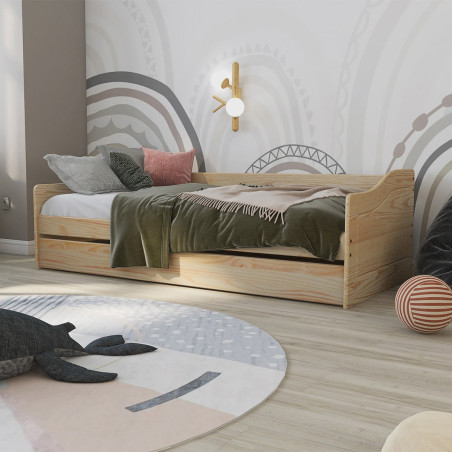 Lit gigogne 90x200 cm en pin massif naturel - CANTEN