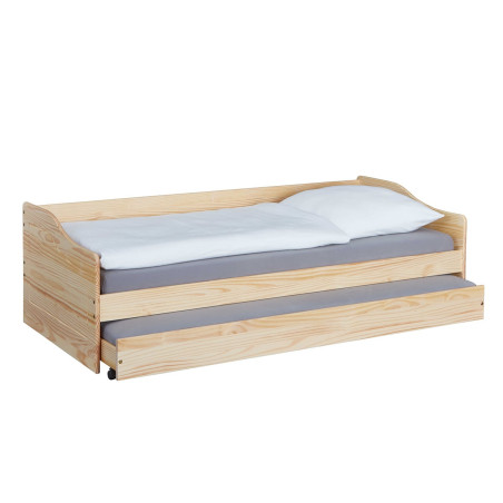 Lit gigogne 90x200 cm en pin massif naturel - CANTEN