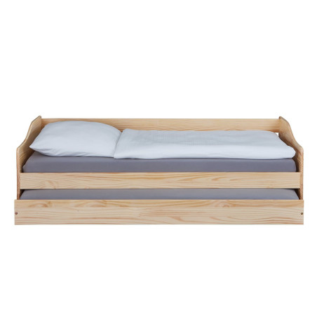 Lit gigogne 90x200 cm en pin massif naturel - CANTEN
