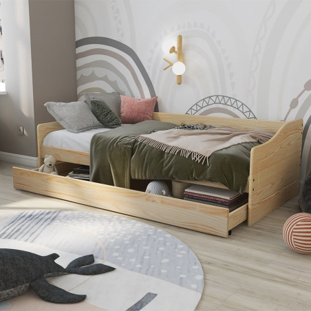 Lit gigogne 90x200 cm en pin massif naturel - CANTEN