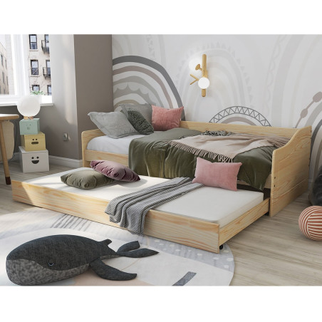 Lit gigogne 90x200 cm en pin massif naturel - CANTEN