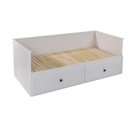 Lit banquette 90x200 cm extensible 180x200 cm avec tiroirs en pin vernis blanc - WILMAR