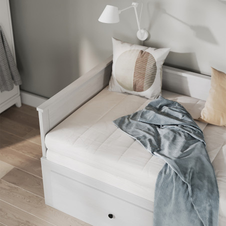 Lit banquette 90x200 cm extensible 180x200 cm avec tiroirs en pin vernis blanc - WILMAR