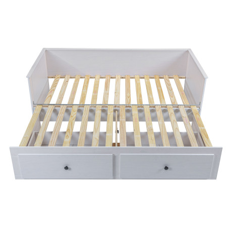 Lit banquette 90x200 cm extensible 180x200 cm avec tiroirs en pin vernis blanc - WILMAR