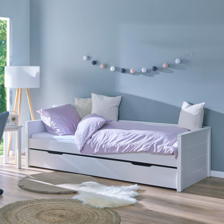 Lit gigogne 90x200 cm en pin massif teinté blanc - FOGIA