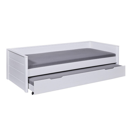 Lit gigogne 90x200 cm en pin massif teinté blanc - FOGIA
