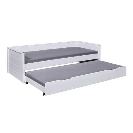 Lit gigogne 90x200 cm en pin massif teinté blanc - FOGIA