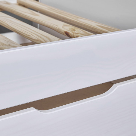 Lit gigogne 90x200 cm en pin massif teinté blanc - FOGIA