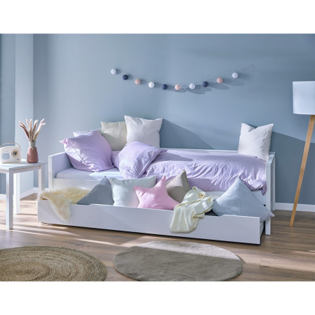 Lit gigogne 90x200 cm en pin massif teinté blanc - FOGIA