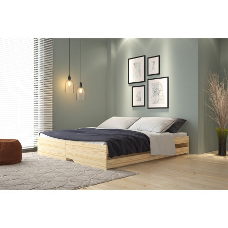 Lit gigogne 3 couchages 90x200 cm bois massif vernis naturel - JAVEN