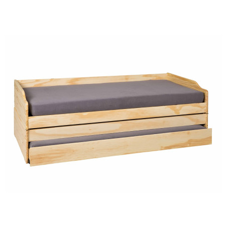 Lit gigogne 3 couchages 90x200 cm bois massif vernis naturel - JAVEN