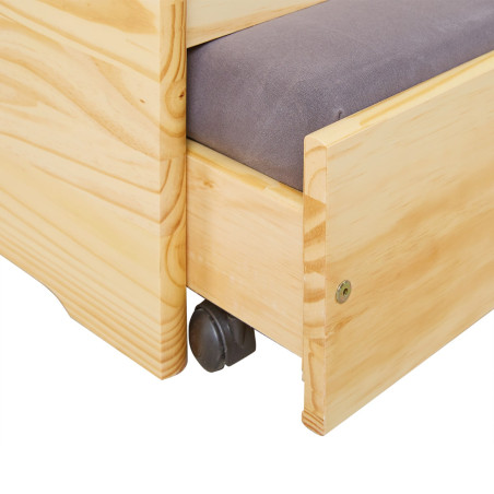 Lit gigogne 3 couchages 90x200 cm bois massif vernis naturel - JAVEN