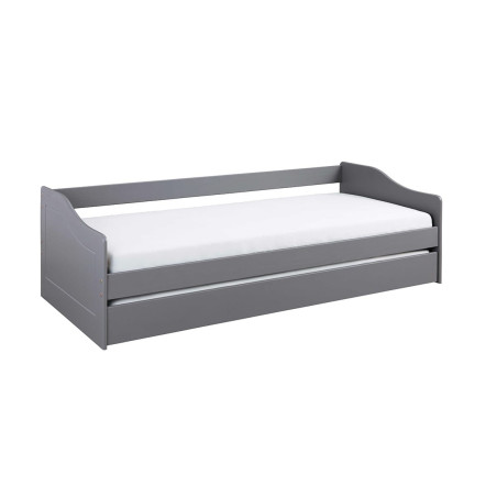 Lit gigogne 90x200 cm en pin massif vernis gris - CANTEN