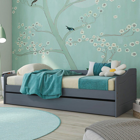 Lit gigogne 90x200 cm en pin massif vernis gris - CANTEN