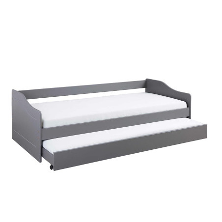 Lit gigogne 90x200 cm en pin massif vernis gris - CANTEN