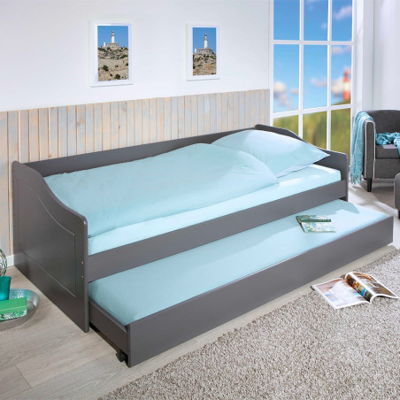 Lit gigogne 90x200 cm en pin massif vernis gris - CANTEN