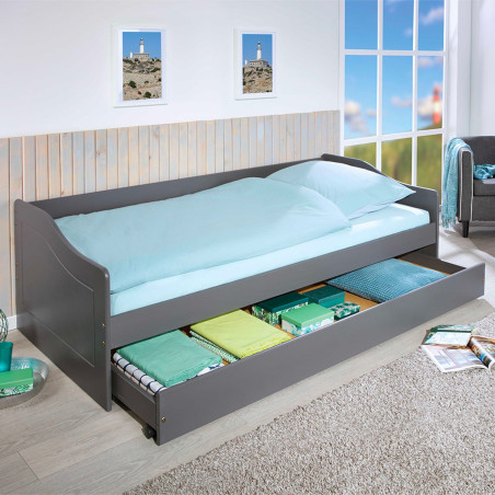 Lit gigogne 90x200 cm en pin massif vernis gris - CANTEN