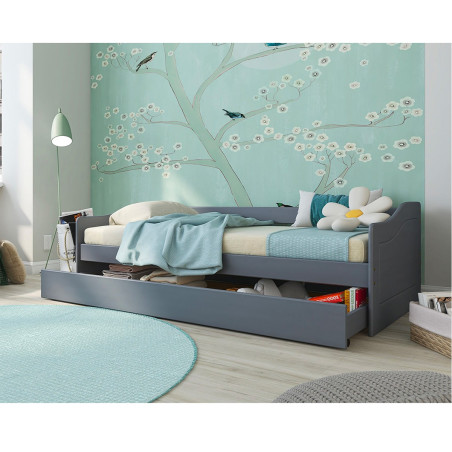 Lit gigogne 90x200 cm en pin massif vernis gris - CANTEN