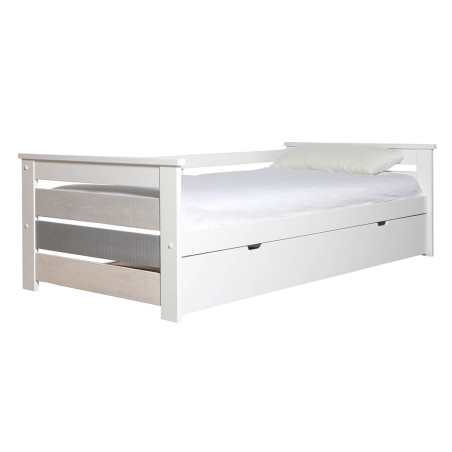 Lit gigogne 90x190 cm bois aspect vieilli blanc et grisé - ROSALIO