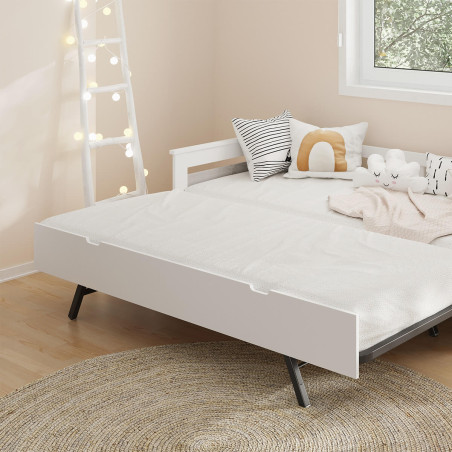 Lit gigogne 90x190 cm bois aspect vieilli blanc et grisé - ROSALIO