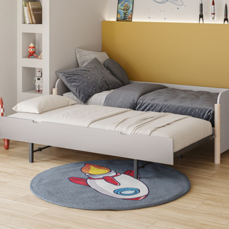 Lit gigogne 90x190 en MDF et pin massif laqué crème - ENOROR