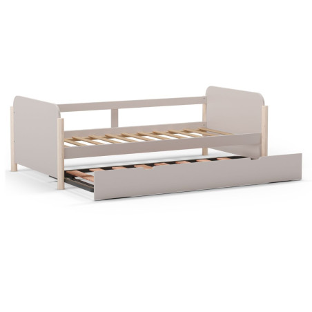 Lit gigogne 90x190 en MDF et pin massif laqué crème - ENOROR