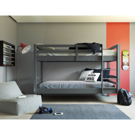 Lits superposés 90x200 cm gris avec sommiers - STRIO