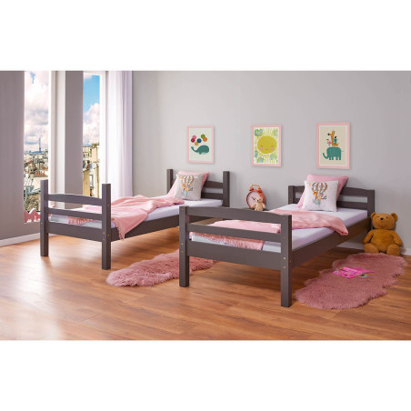 Lits superposés 90x200 cm gris avec sommiers - STRIO