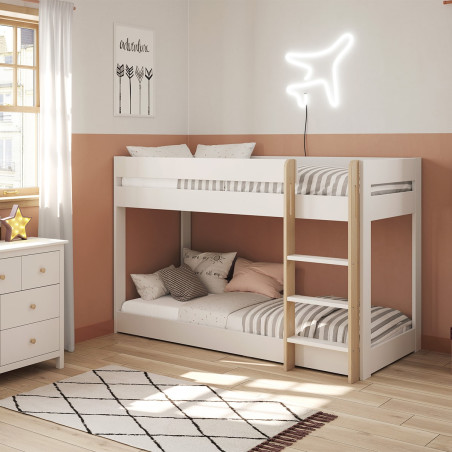 Lits superposés Montessori 90x190 cm blanc et naturel - MACEN