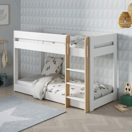 Lits superposés Montessori 90x190 cm blanc et naturel - MACEN