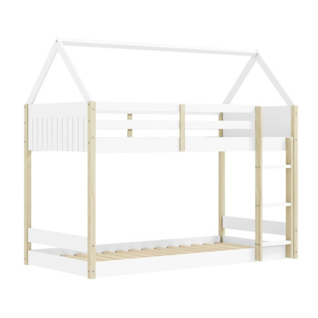 Lit superposé avec premier couchage au sol 90x190 en MDF laqué blanc et pin naturel - LILASOR