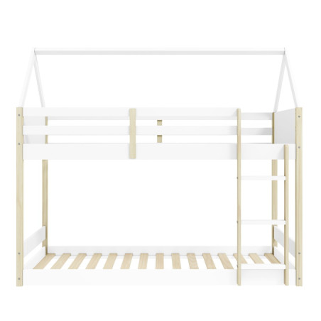 Lit superposé avec premier couchage au sol 90x190 en MDF laqué blanc et pin naturel - LILASOR