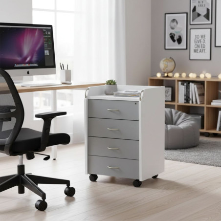 Caisson 4 Tiroirs  Blanc sur Roulettes - OKLIO