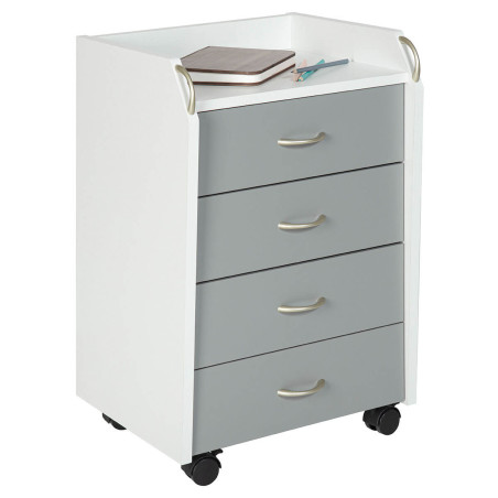 Caisson 4 Tiroirs  Blanc sur Roulettes - OKLIO