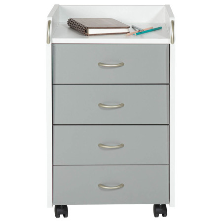 Caisson 4 Tiroirs  Blanc sur Roulettes - OKLIO