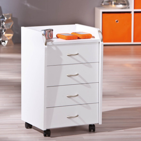 Caisson 4 tiroirs sur roulettes blanc - TAREL