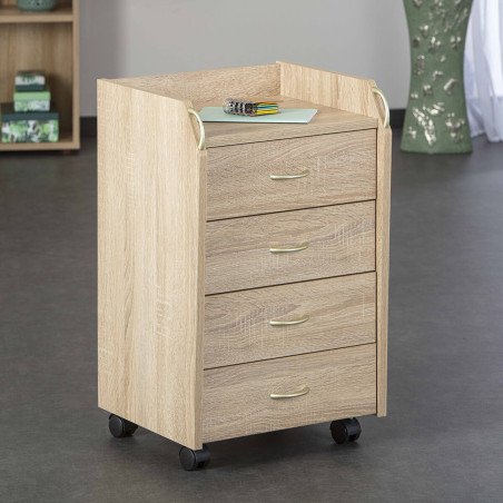 Caisson 4 Tiroirs sur Roulettes Aspect Chêne - EIGOR
