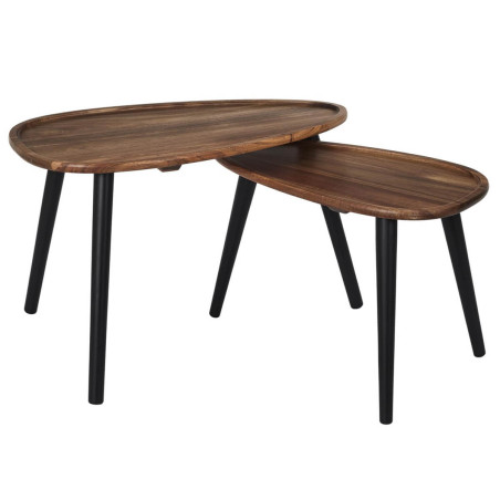 Lot de 2 tables basses ovales gigogne en acacia teinté noyer - ASTRIA