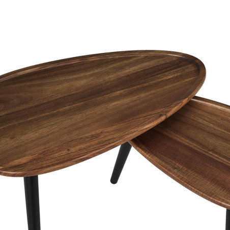 Lot de 2 tables basses ovales gigogne en acacia teinté noyer - ASTRIA