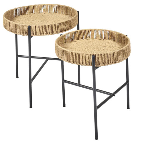 Tables gigogne en métal noir avec plateaux amovibles façon cordage - CORDIA