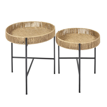 Tables gigogne en métal noir avec plateaux amovibles façon cordage - CORDIA