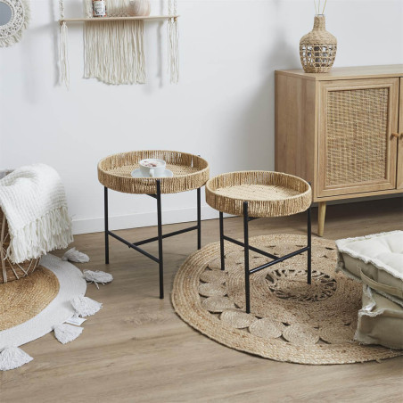 Tables gigogne en métal noir avec plateaux amovibles façon cordage - CORDIA