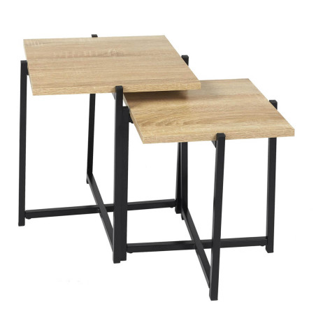 Lot de 2 tables basses gigogne plateau MDF aspect bois piétement métal - GALANA