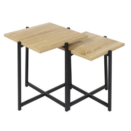 Lot de 2 tables basses gigogne plateau MDF aspect bois piétement métal - GALANA