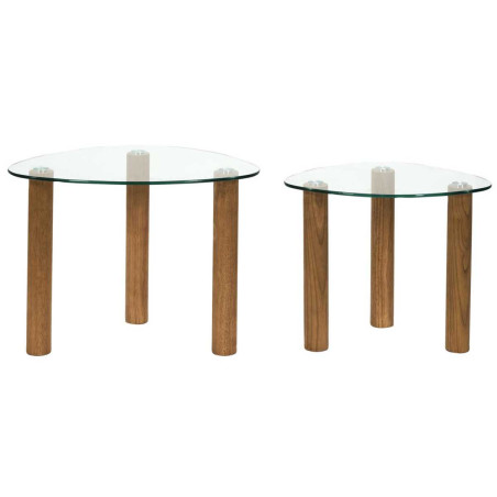 Lot de 2 tables basses gigogne forme galet en verre trempé pieds en hévéa - INAYL