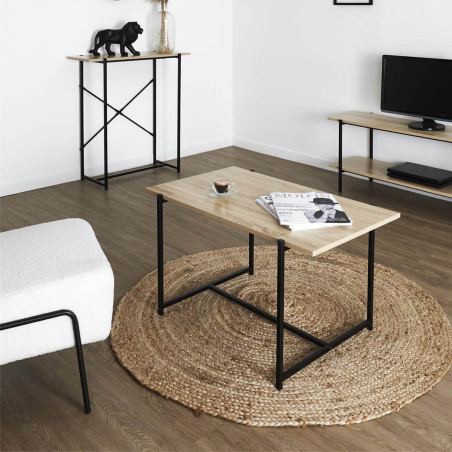 Table basse plateau MDF aspect bois piétement métal - GALANA