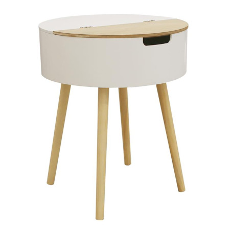 Table Basse Ronde Blanche avec Coffre - ROFH