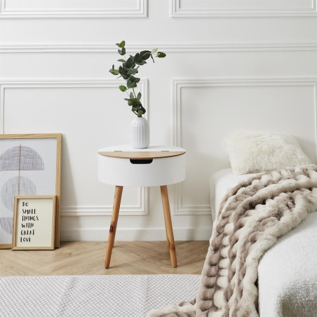 Table Basse Ronde Blanche avec Coffre - ROFH